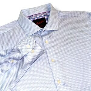 Egara‎ Mens Slim Fit Stretch Non Iron Dress Shirt Light Blue Micro Print XL